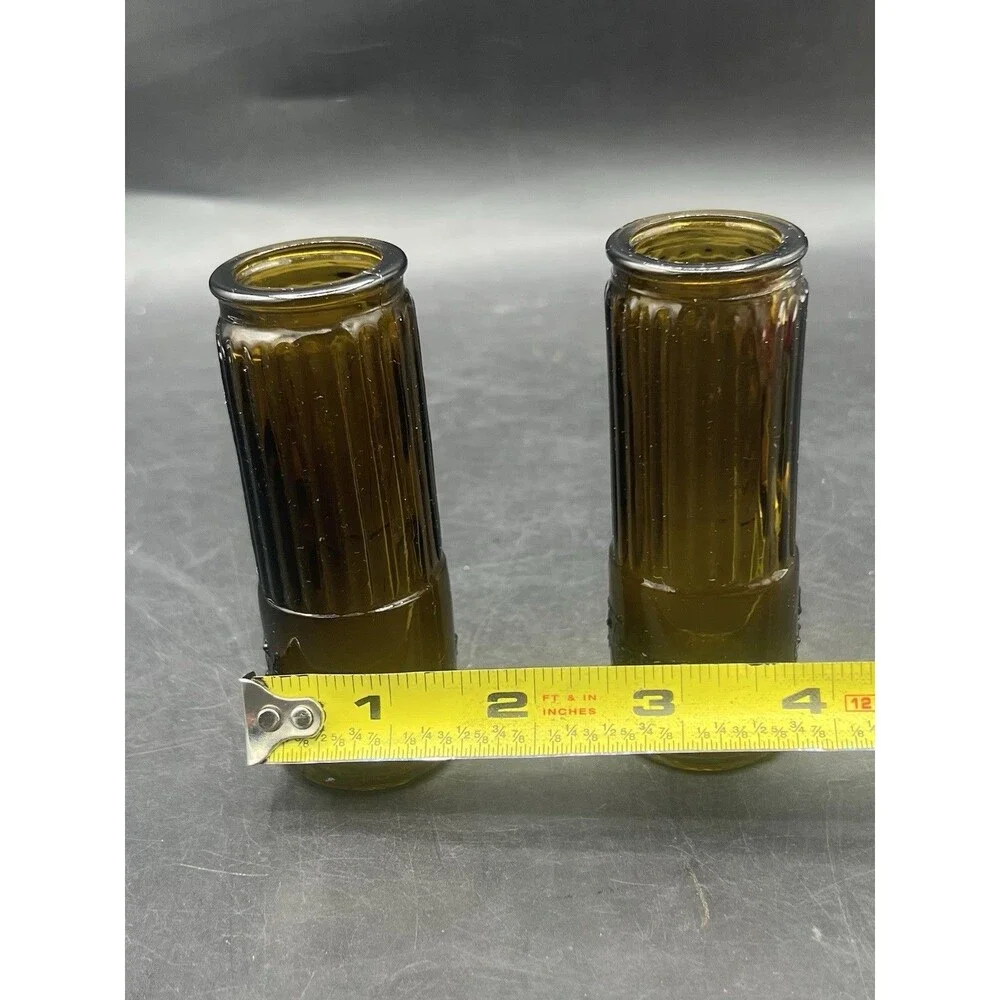 Vintage Tequila Corralejo Amber Shot Glasses RARE Set of 2 Ribbed Smoked Glass
